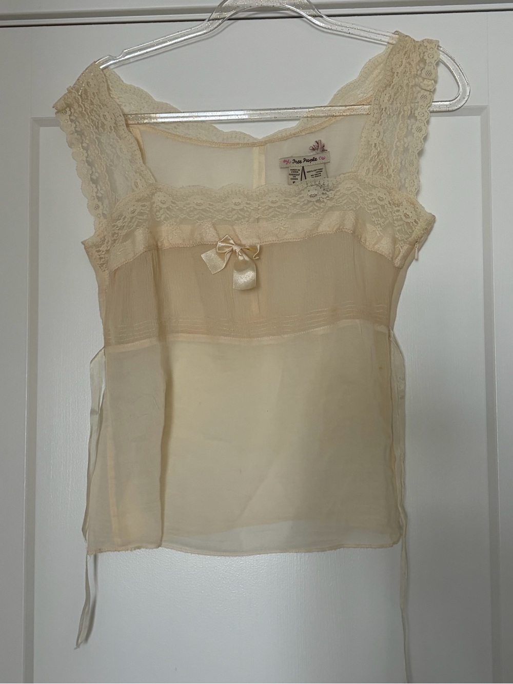 Free People Lace-Trim Cream Slip Top